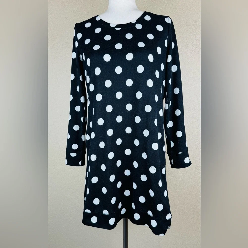Kate Spade Black w/ White Polka Dot Long Sleeve Shift Dress. Size- M
